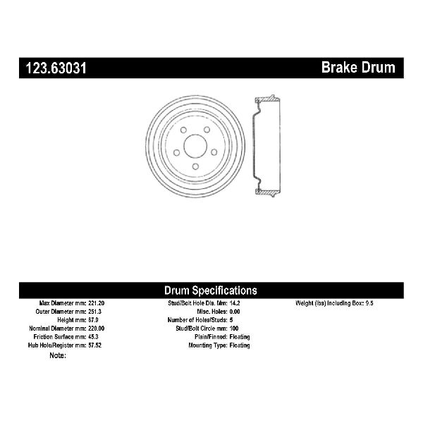 2001-2005 Chrysler PT Cruiser Brake Drum - Rear (Centric)