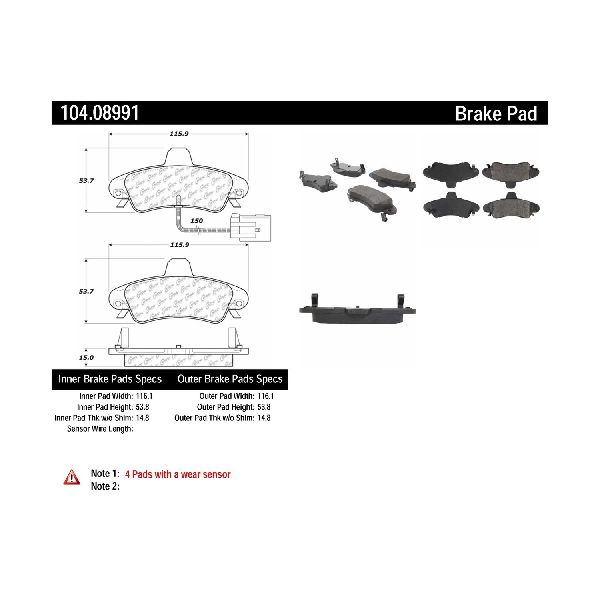 1995-2000 Ford Contour Disc Brake Pad Set - Rear (Centric)