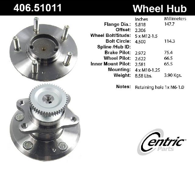2001 Hyundai XG300 Wheel Bearing and Hub Assembly - Rear (Centric)