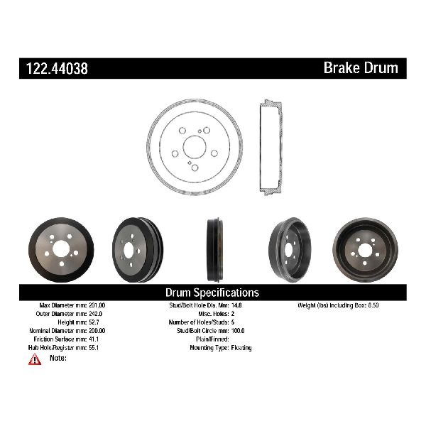 2004-2008 Toyota Prius Brake Drum - Rear (Centric)