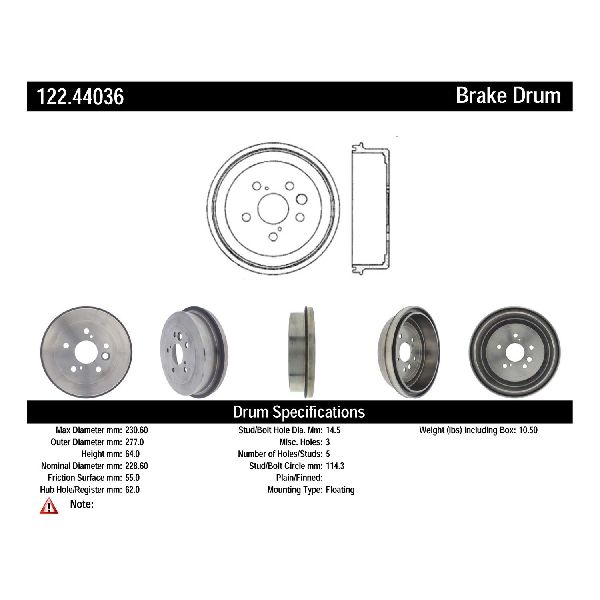 1996-2005 Toyota RAV4 Brake Drum - Rear (Centric)