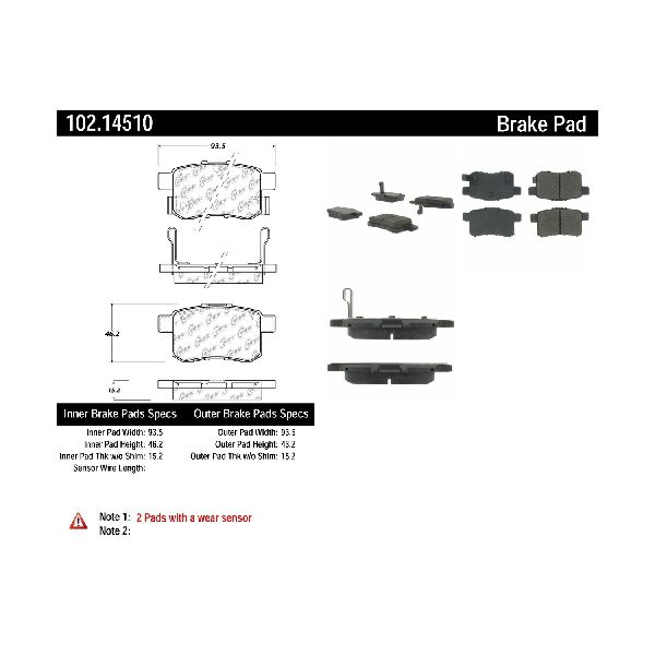 2011-2014 Acura TSX Disc Brake Pad Set - Rear (Centric)