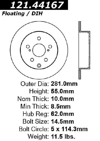 2009-2010 Pontiac Vibe Disc Brake Rotor - Rear (Centric)