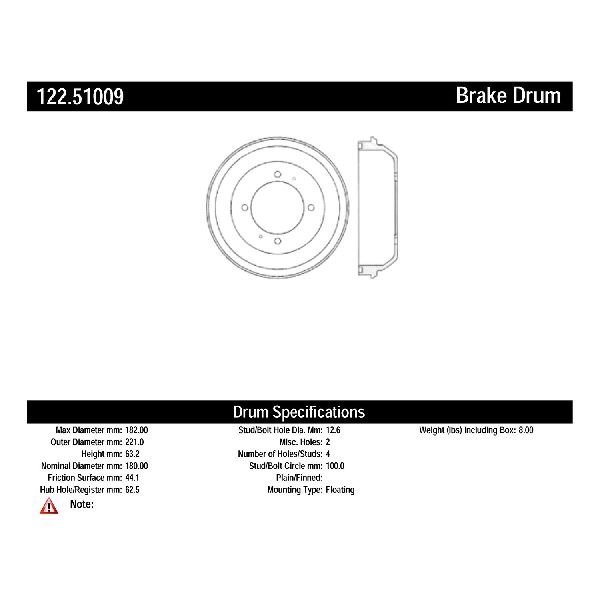 2000-2002 Hyundai Accent Brake Drum - Rear (Centric)