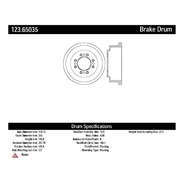 1992-1998 Ford E-350 Econoline Brake Drum - Rear (Centric)