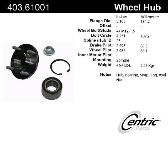 2000-2011 Ford Focus Axle Bearing and Hub Assembly Repair Kit - Front (Centric)