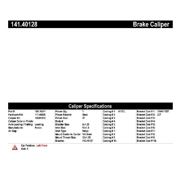 2016-2018 Acura ILX Disc Brake Caliper - Front Left (Centric)