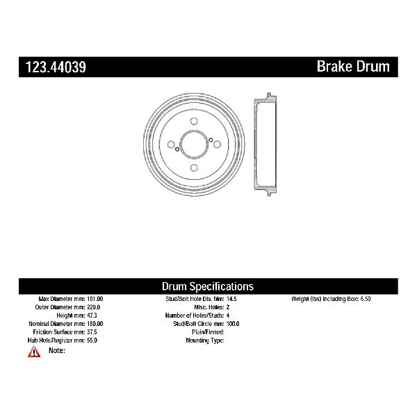 2000-2005 Toyota Echo Brake Drum - Rear (Centric)