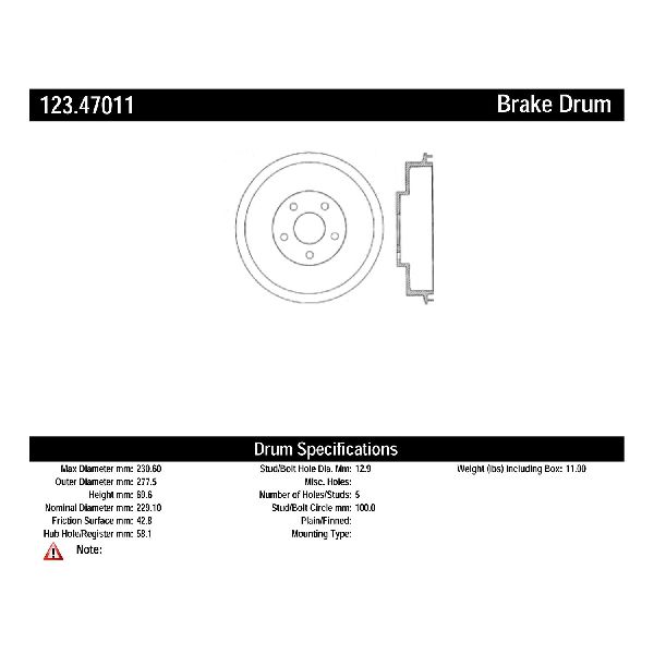 1998-2008 Subaru Forester Brake Drum - Rear (Centric)