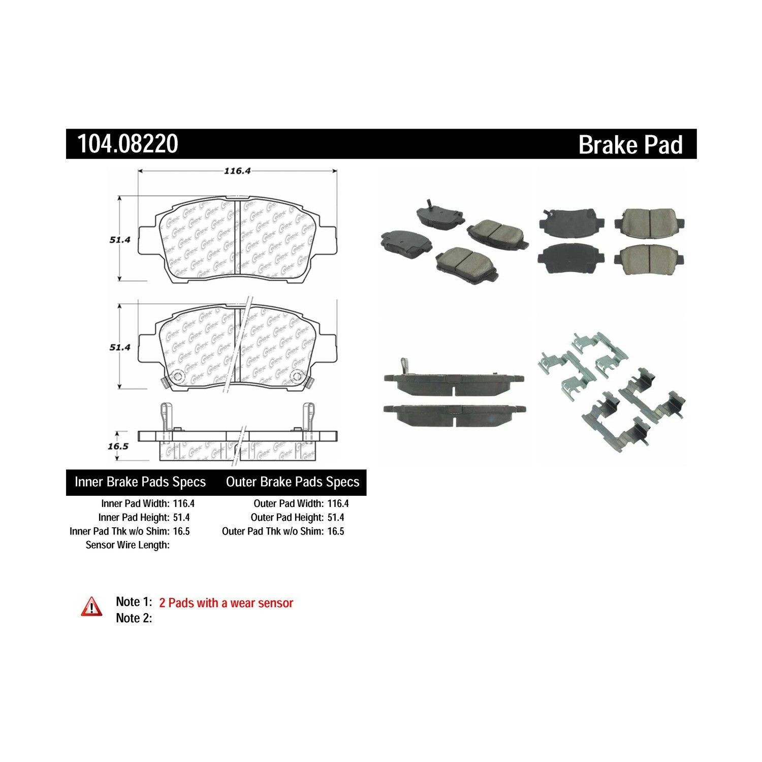 2009, 2008, 2007, 2006, 2005, 2004, 2003, 2002, 2001 Toyota Prius Disc Brake Pad Set