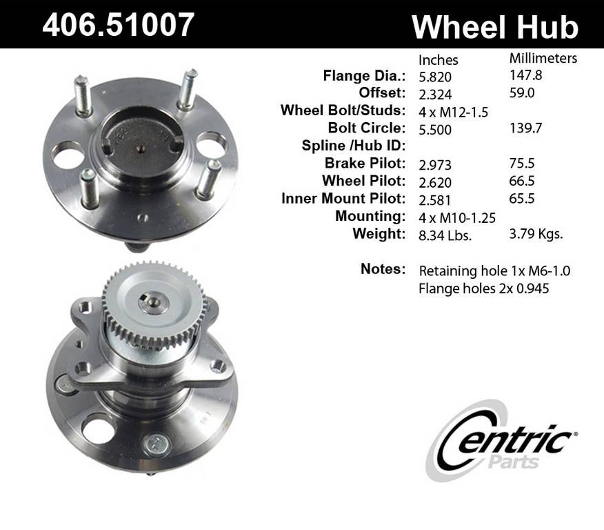 2006, 2005, 2004, 2003, 2002, 2001 Kia Optima Wheel Bearing and Hub Assembly