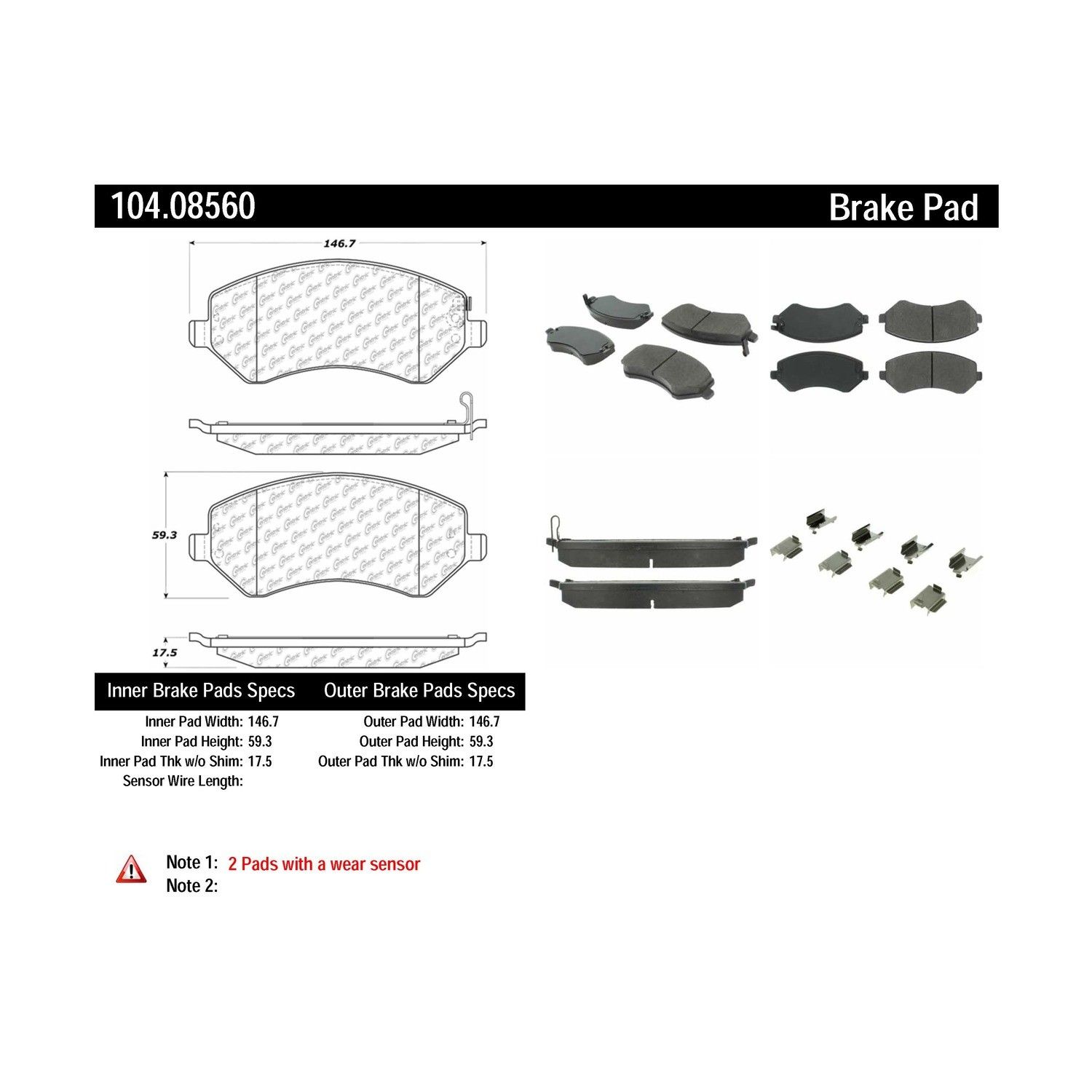 2007, 2006, 2005, 2004, 2003, 2002, 2001 Dodge Caravan & Country Disc Brake Pad Set