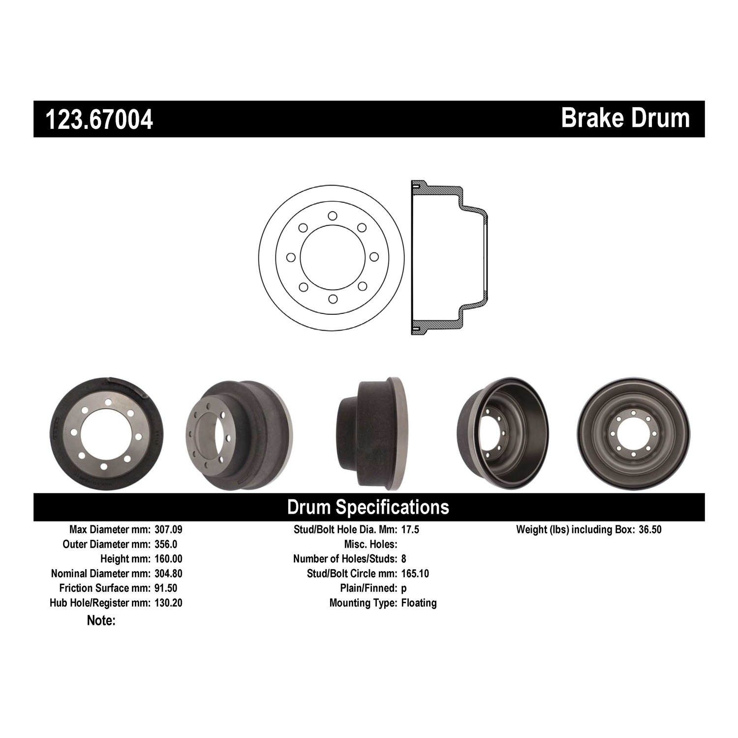 1980, 1979, 1978, 1977, 1976, 1975 Dodge D200 Brake Drum