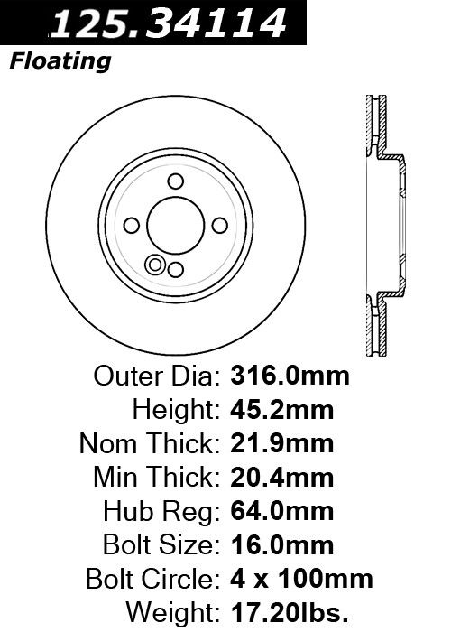 2015, 2014, 2013, 2012, 2011, 2010, 2009 Mini Cooper Disc Brake Rotor