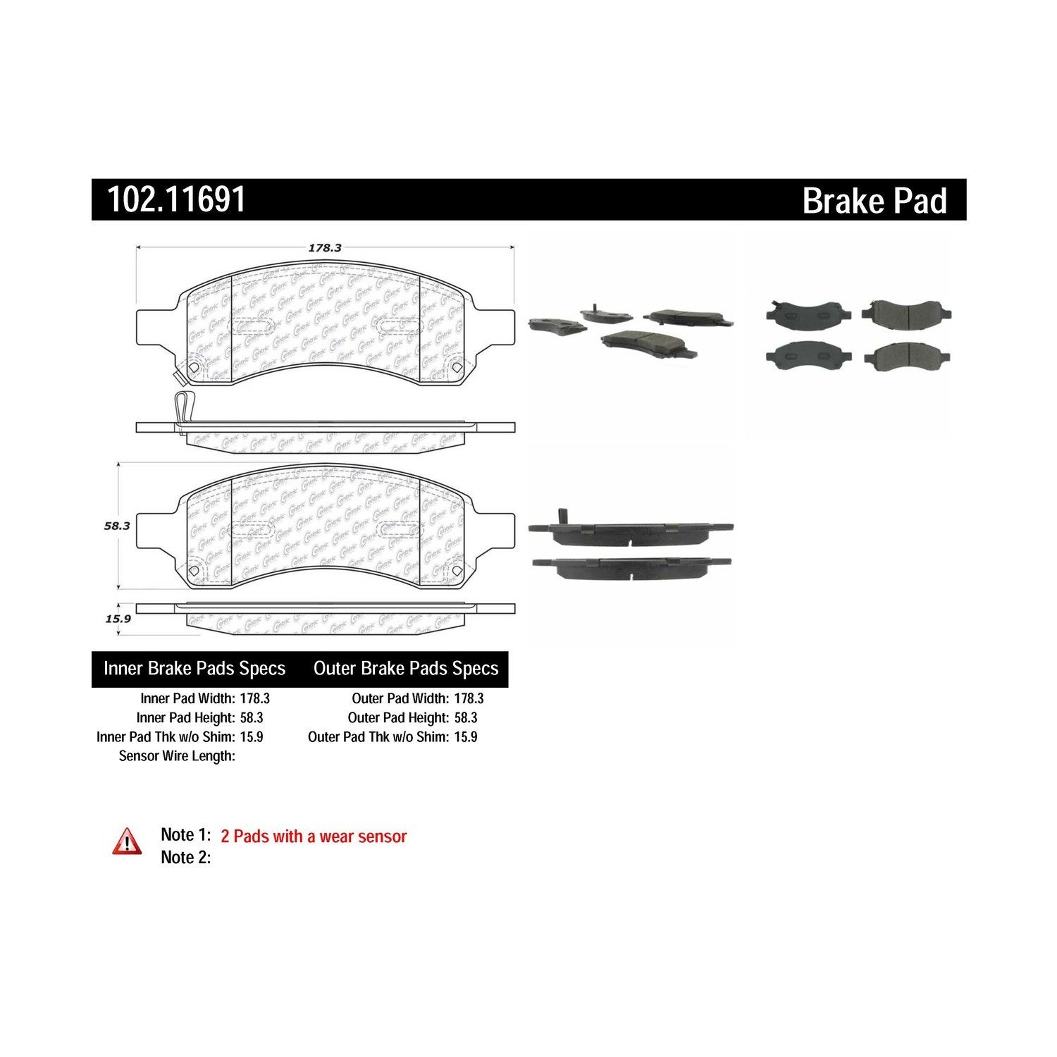 2017, 2016, 2015, 2014, 2013, 2012, 2011, 2010, 2009, 2008, 2007 GMC Acadia Disc Brake Pad Set