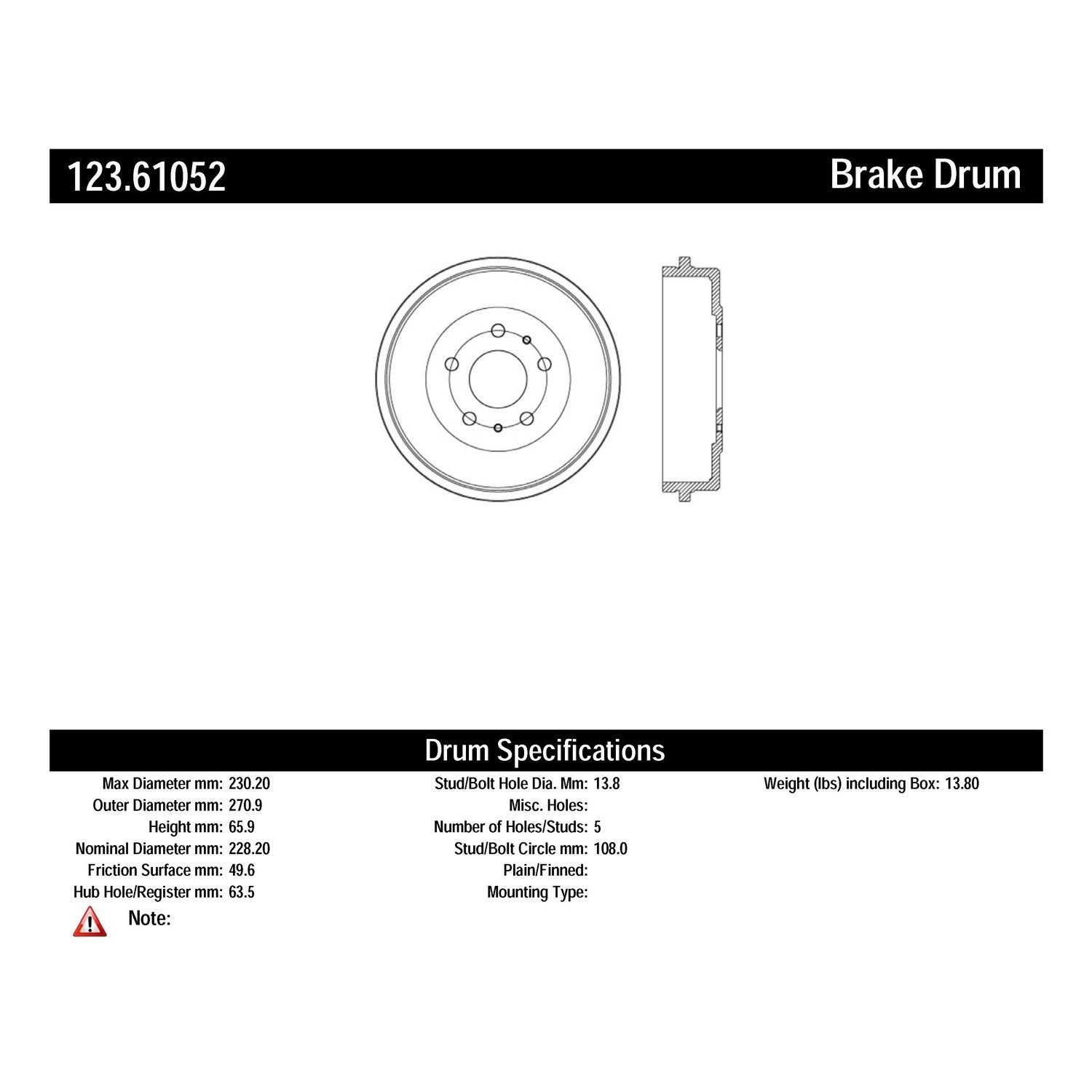 2018, 2017, 2016, 2015, 2014, 2013, 2012 Ford Focus Brake Drum