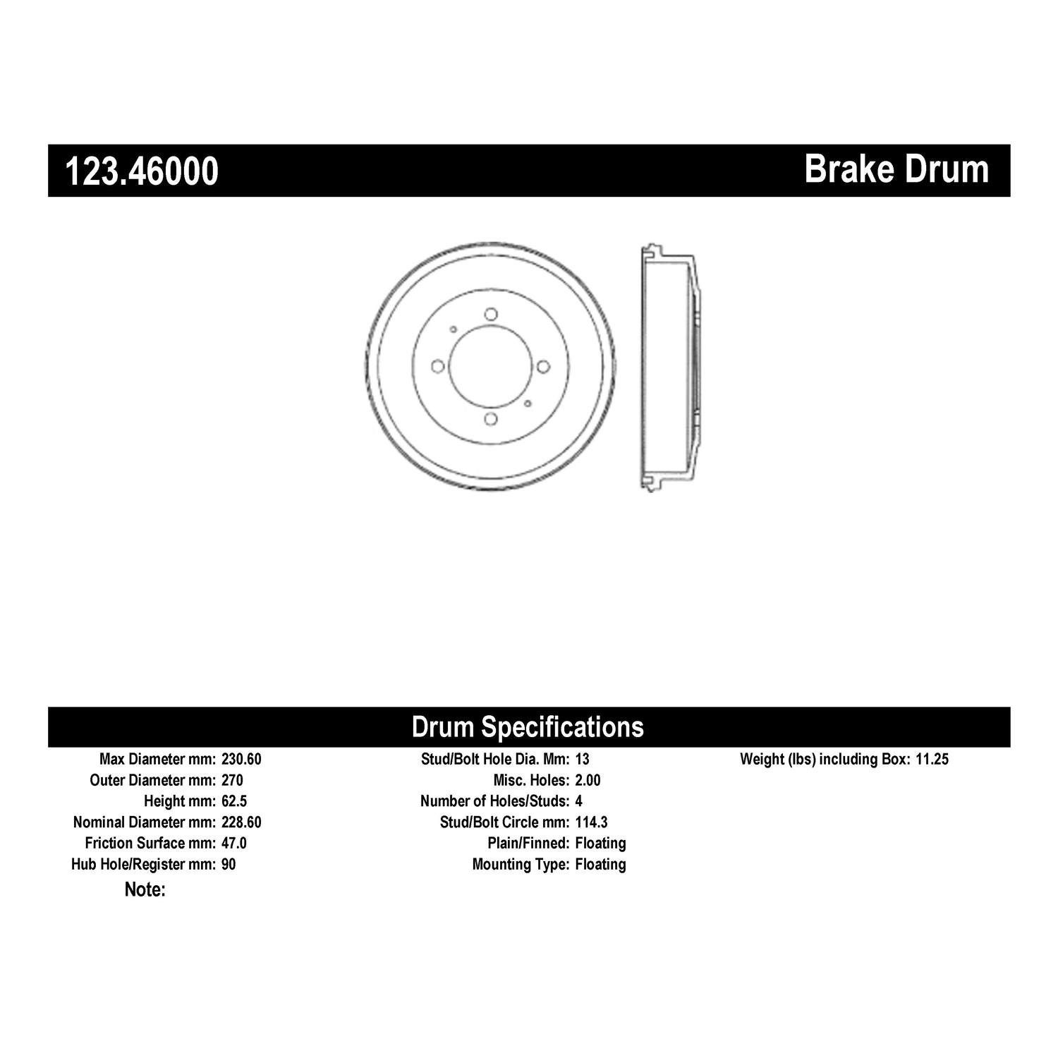 1995, 1994, 1993, 1992 Eagle Summit Brake Drum