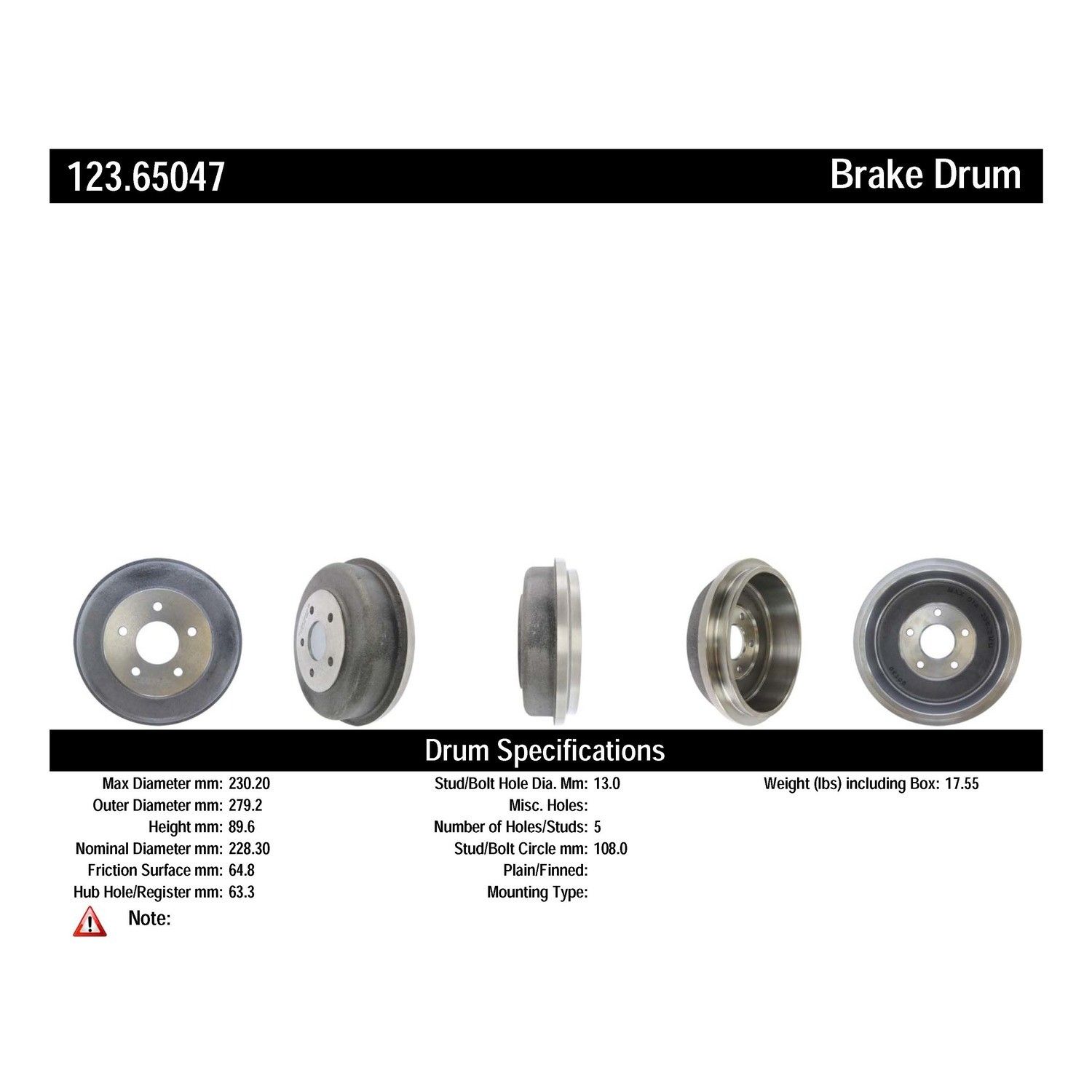 2013, 2012, 2011, 2010 Ford Transit Connect Connect Brake Drum