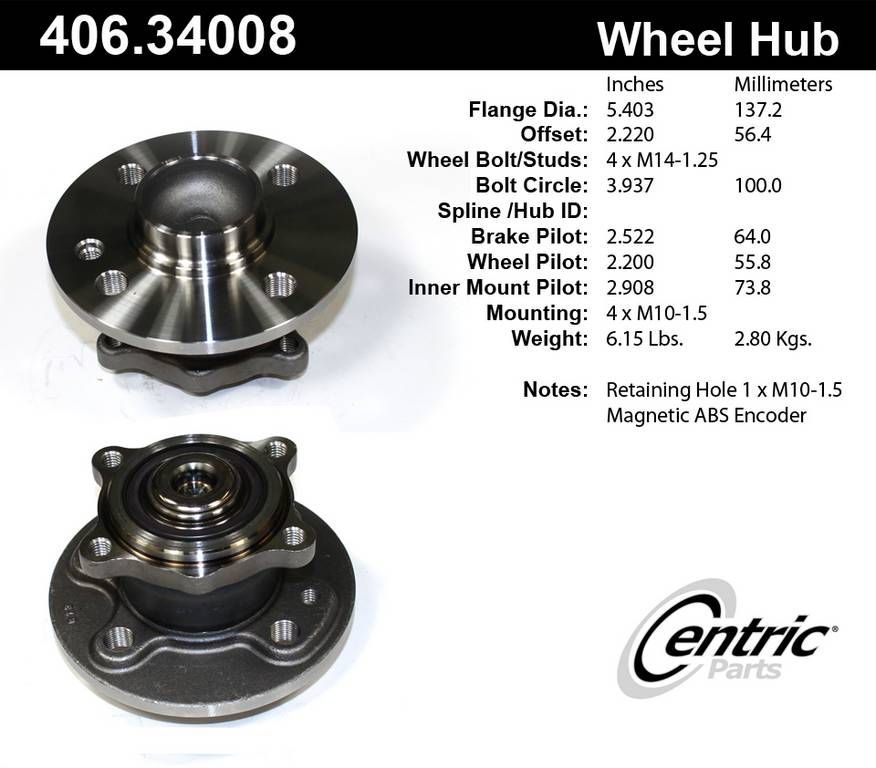 2016, 2015, 2014, 2013, 2012, 2011, 2010, 2009, 2008, 2007 Mini Cooper Wheel Bearing and Hub Assembly