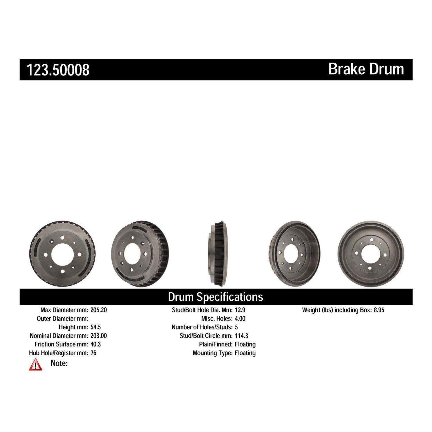 2009, 2008, 2007 Kia Spectra Brake Drum
