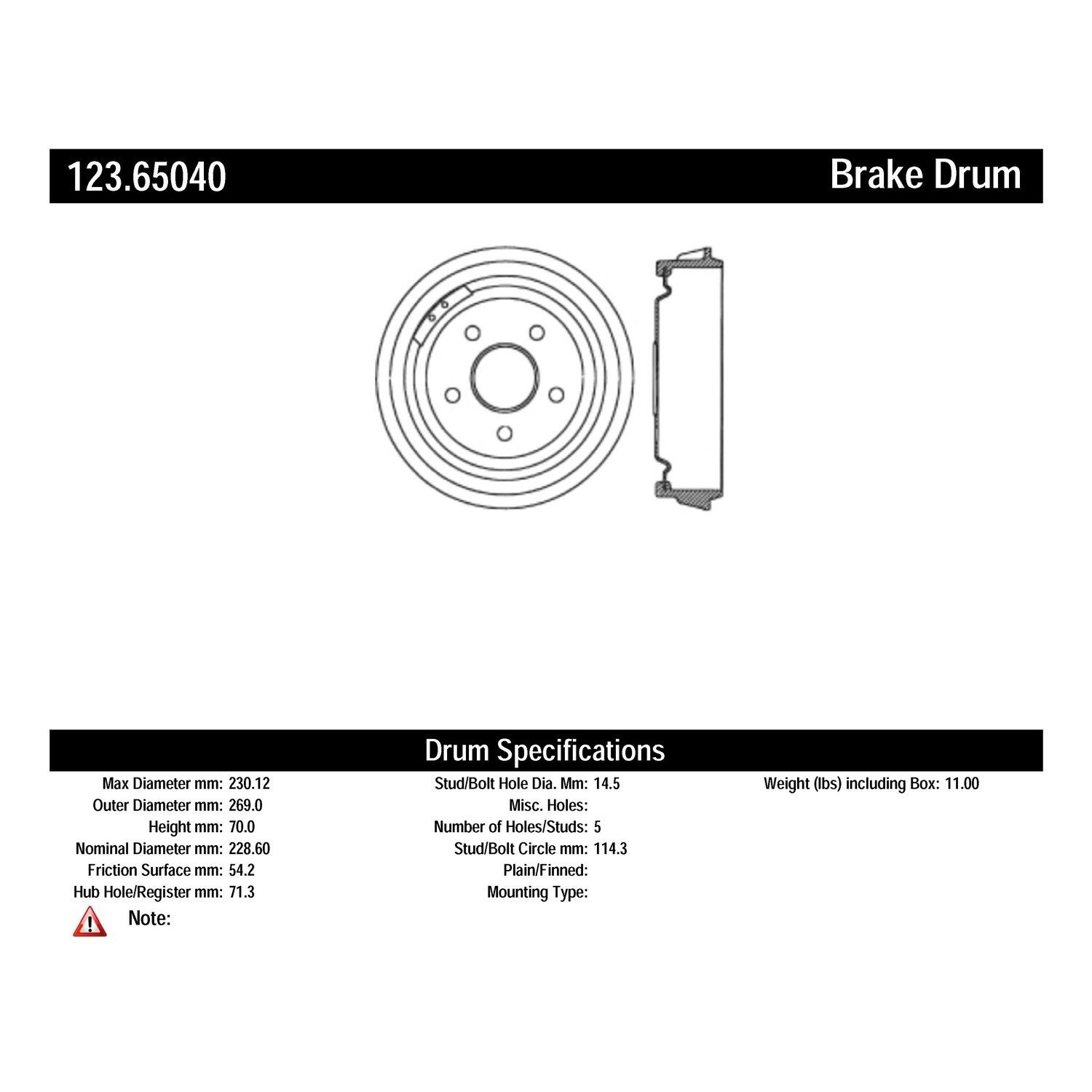 2001, 2000, 1999, 1998 Mazda B2500 Brake Drum