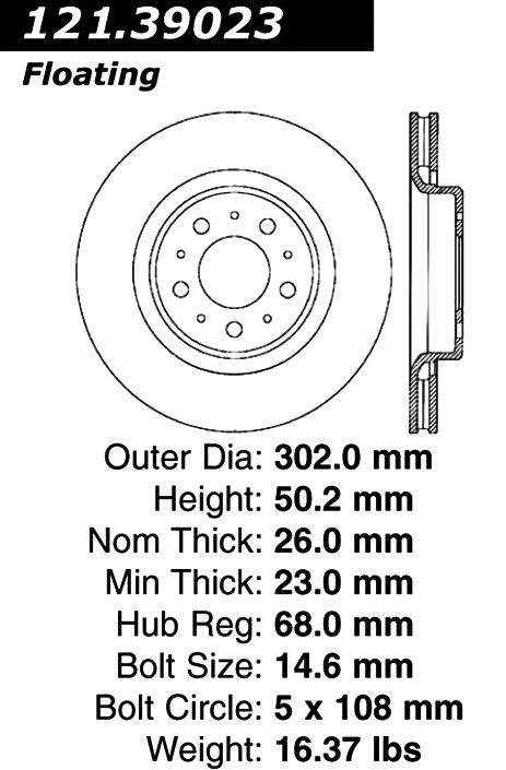 2004, 2003, 2002, 2001, 2000, 1999, 1998 Volvo C70 Disc Brake Rotor