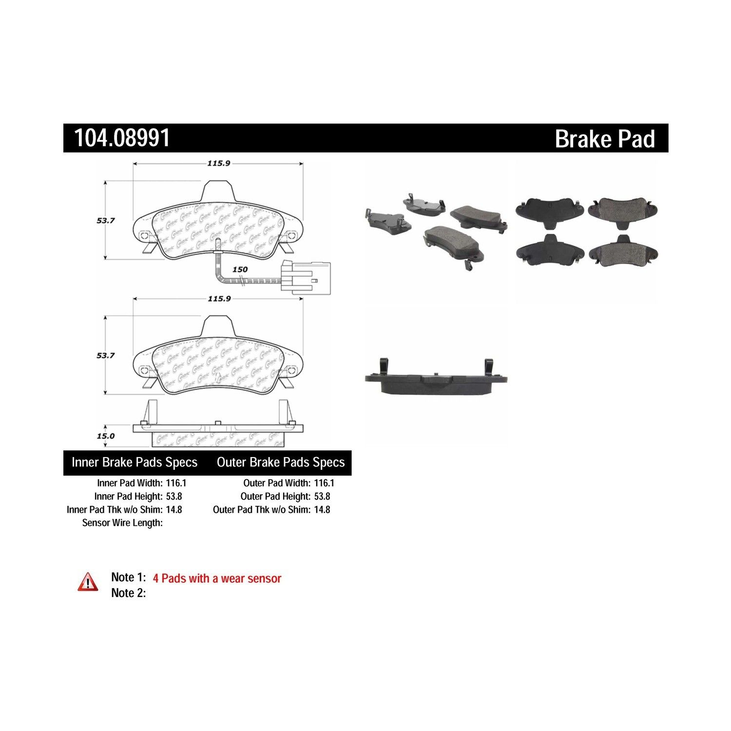 2000, 1999, 1998, 1997, 1996, 1995 Ford Contour Disc Brake Pad Set
