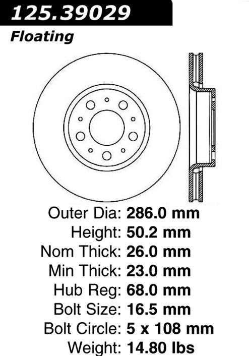 2009, 2008, 2007, 2006, 2005, 2004, 2003, 2002, 2001 Volvo S60 Disc Brake Rotor