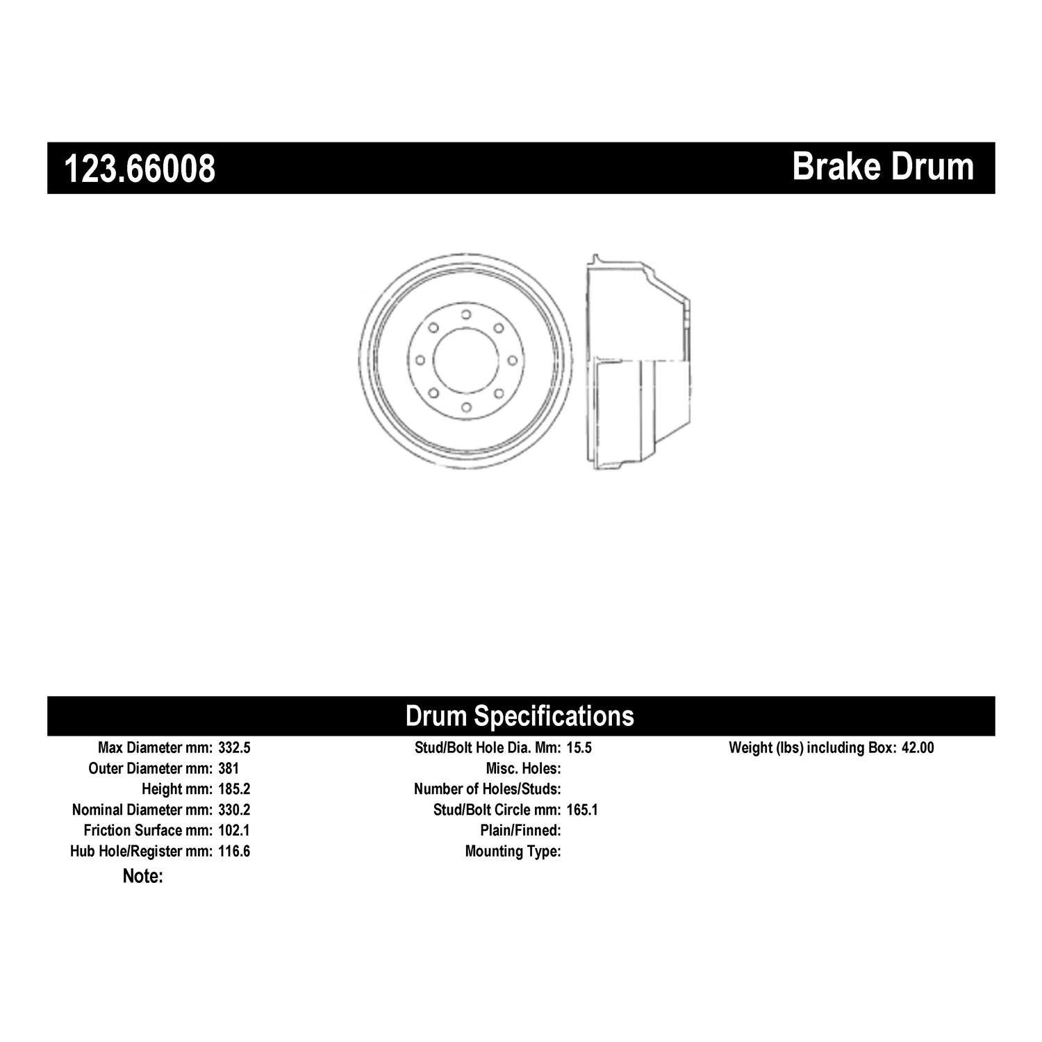 1989, 1988, 1987, 1986, 1985, 1984, 1983, 1982, 1981, 1980, 1979 GMC P3500 Brake Drum