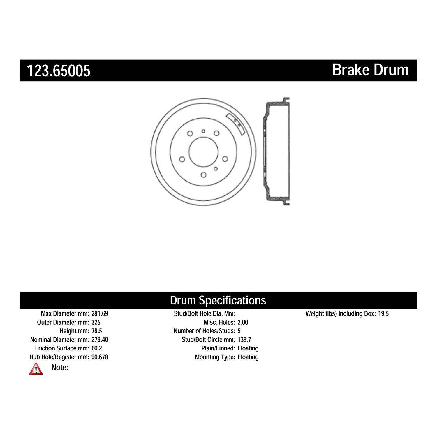 1975, 1974, 1973, 1972, 1971, 1970, 1969, 1968, 1967, 1966, 1965, 1964 Ford F-100 Brake Drum