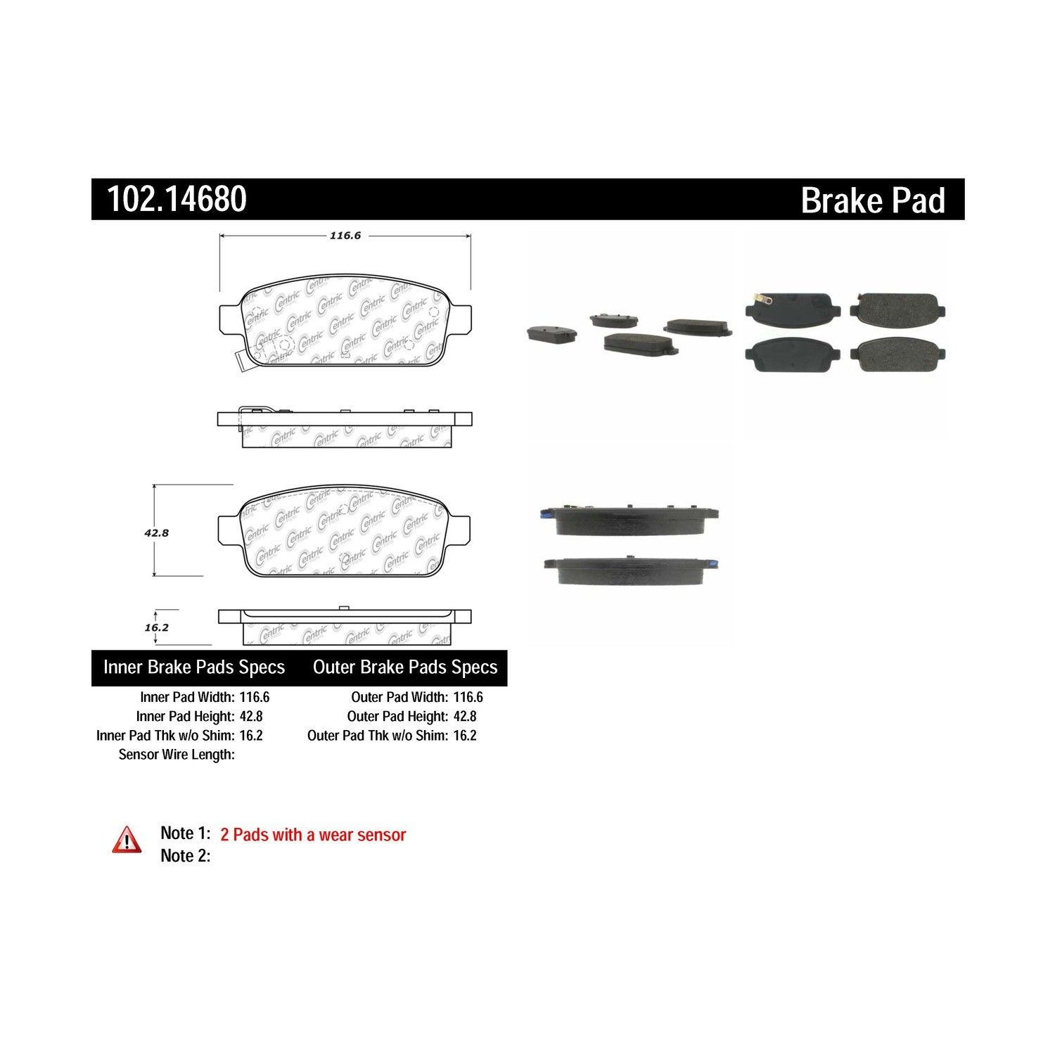 2015, 2014, 2013, 2012, 2011 Chevrolet Volt Disc Brake Pad Set