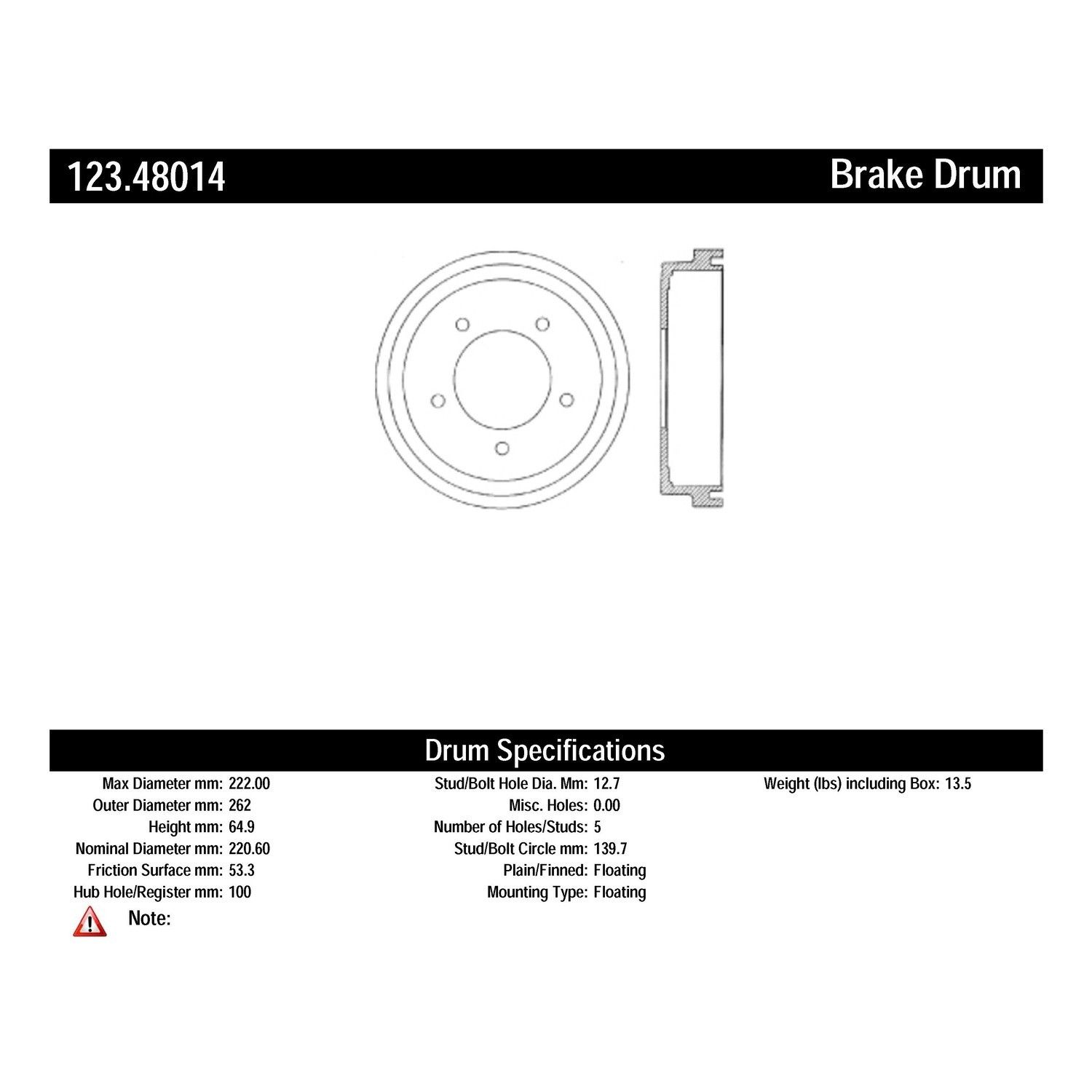 1999 Chevrolet Tracker Brake Drum
