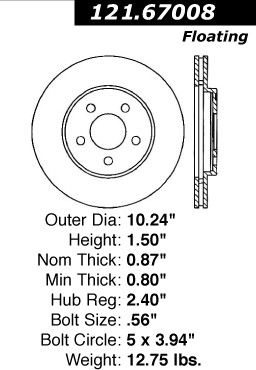 1988, 1987, 1986 Dodge Mini Ram & Country Disc Brake Rotor