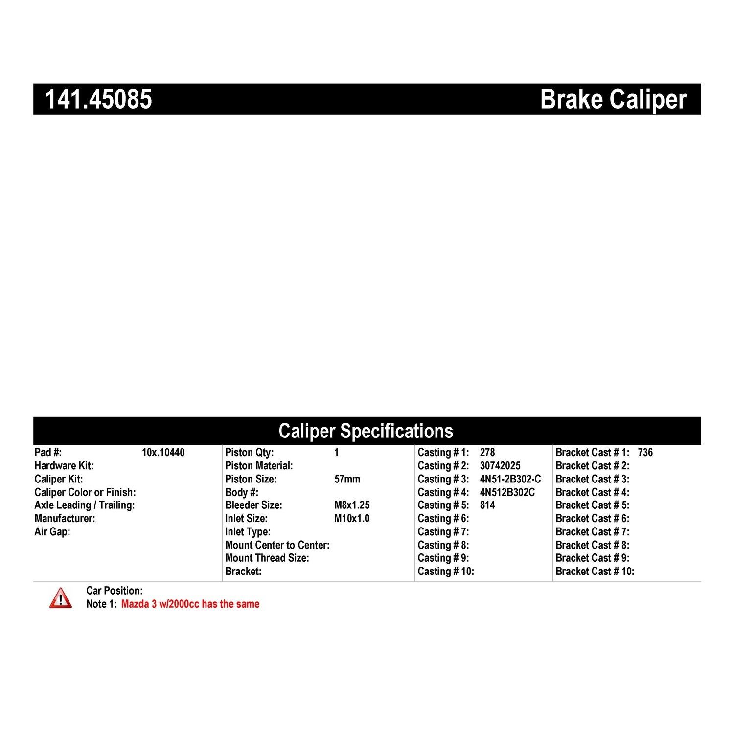 2005, 2004 Mazda 3 Disc Brake Caliper