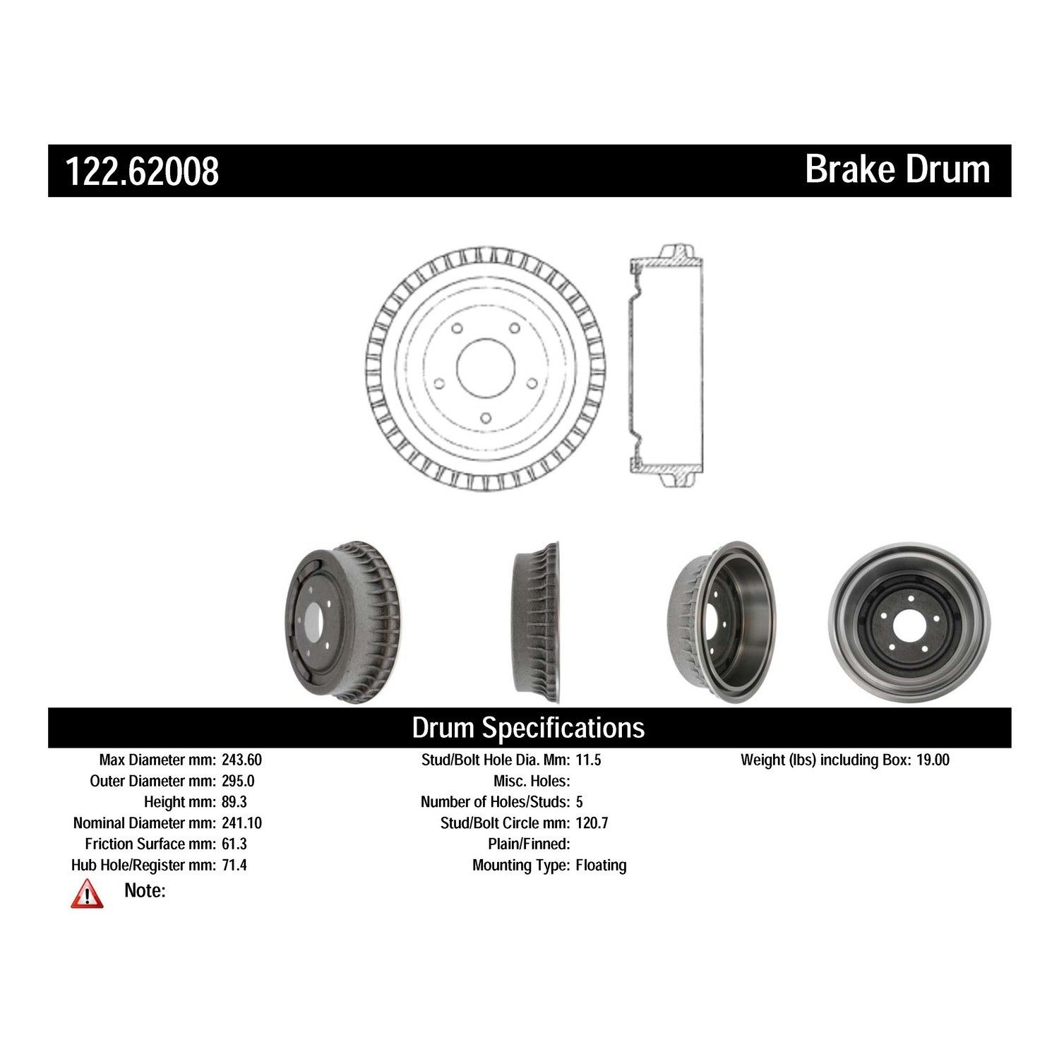 1968, 1967, 1966, 1965, 1964 Chevrolet Chevy II Brake Drum