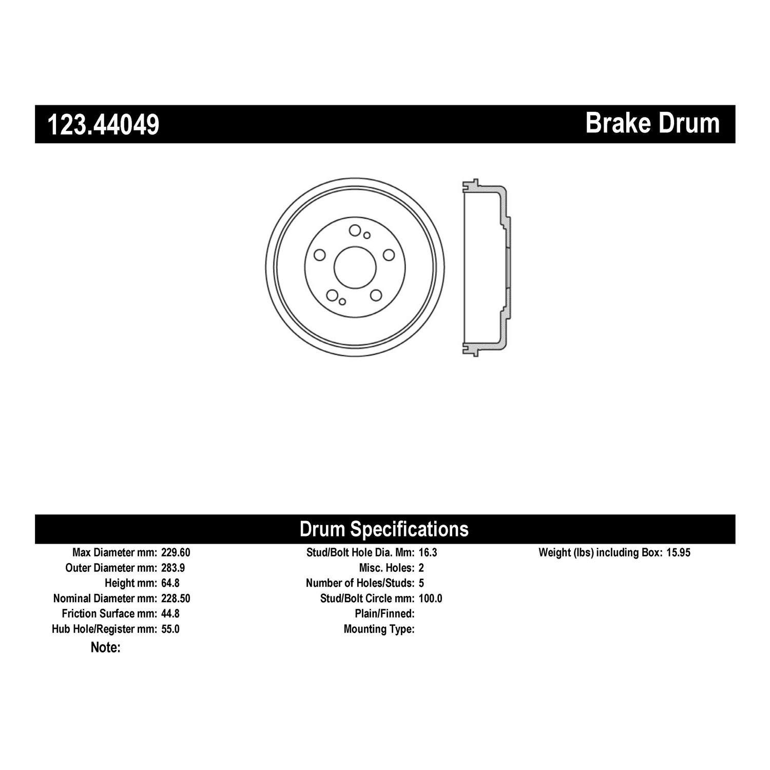 2014, 2013, 2012, 2011, 2010, 2009, 2008 Scion xD Brake Drum