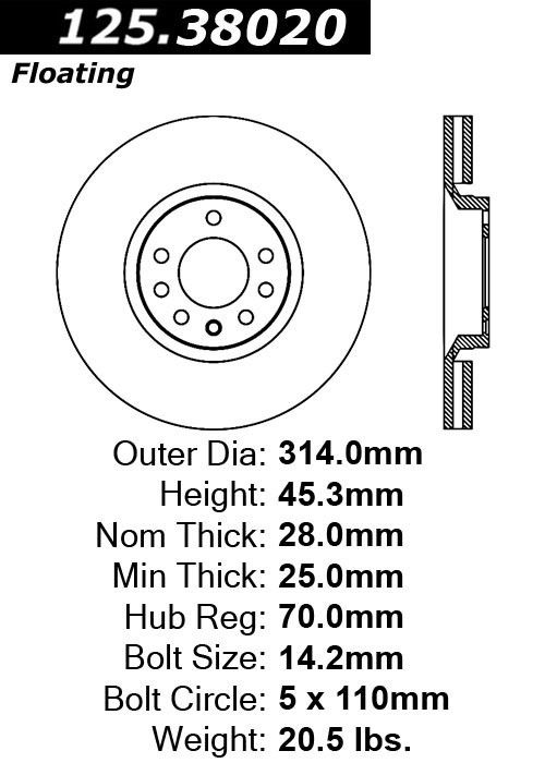 2011, 2010, 2009, 2008, 2007, 2006 Saab 9-3 Disc Brake Rotor