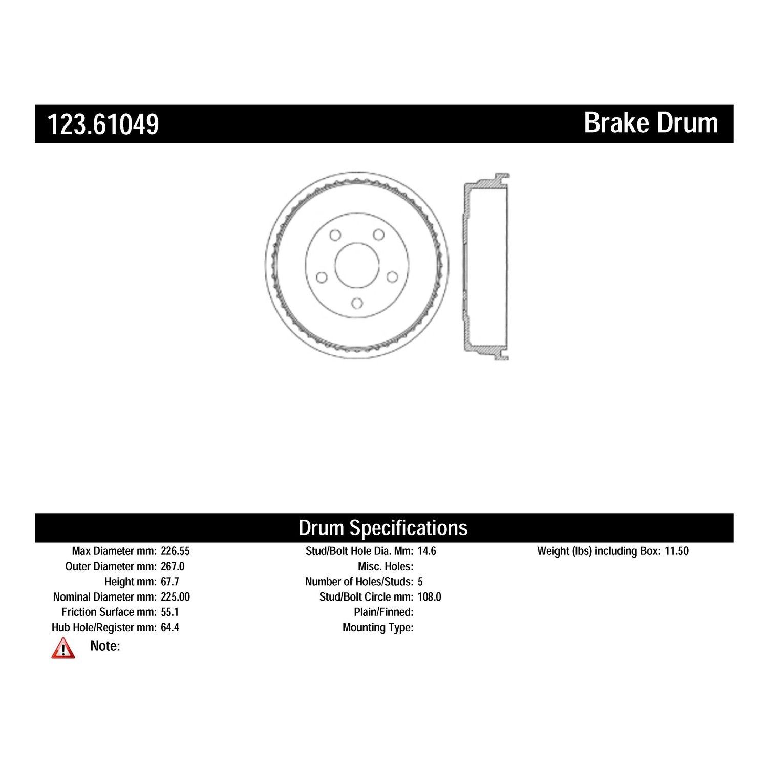 2007, 2006, 2005, 2004, 2003, 2002, 2001 Ford Taurus Brake Drum
