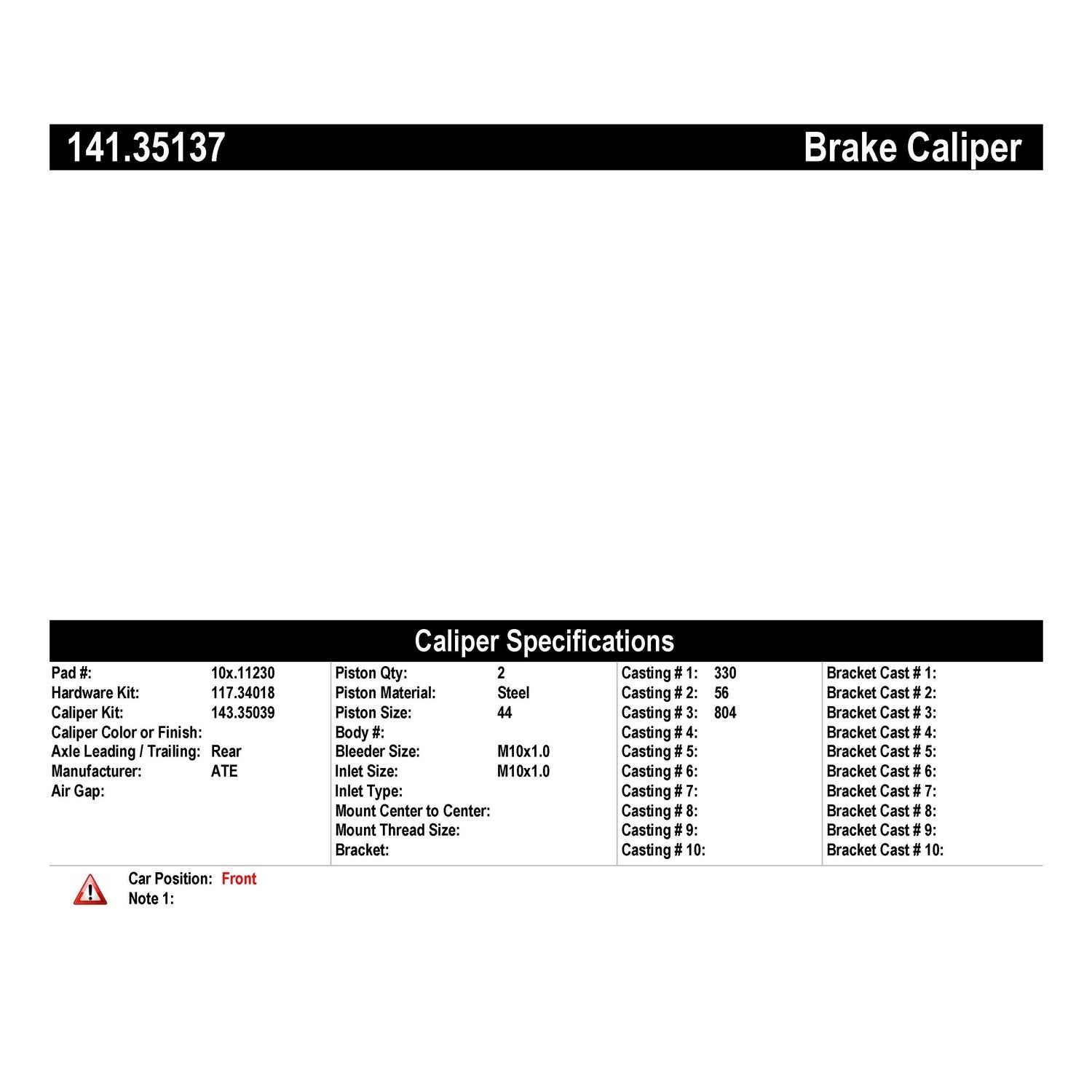 2009, 2008, 2007 Mercedes-Benz ML320 2007-2009 Mercedes-Benz GL320 Disc Brake Caliper