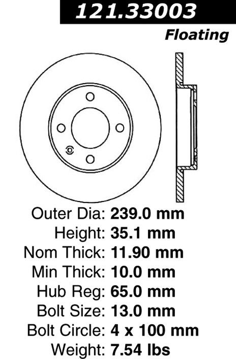 1983, 1982, 1981, 1980 Volkswagen Rabbit Convertible Disc Brake Rotor