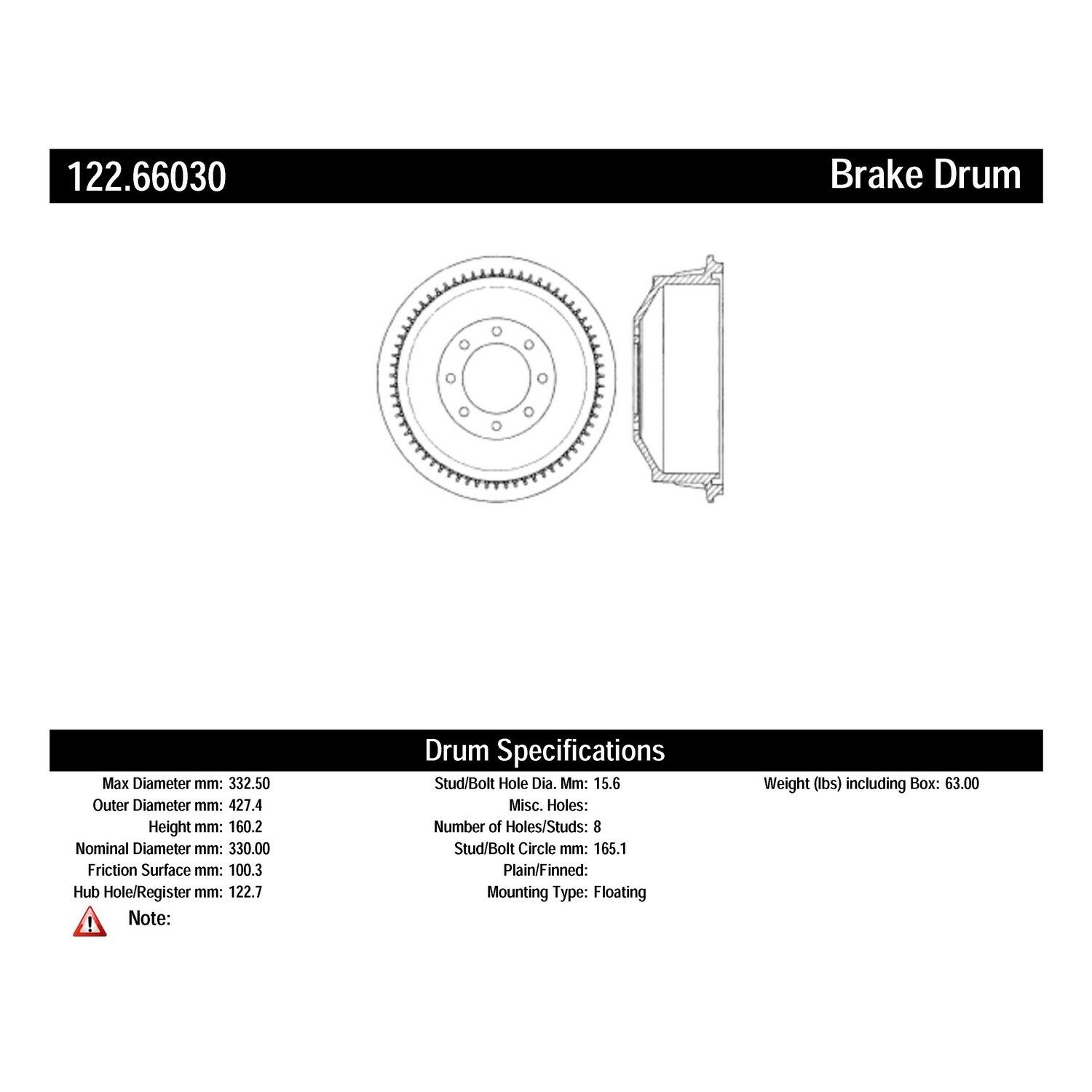 1999, 1998, 1997, 1996, 1995, 1994, 1993, 1992, 1991, 1990 GMC P3500 Suburban Brake Drum