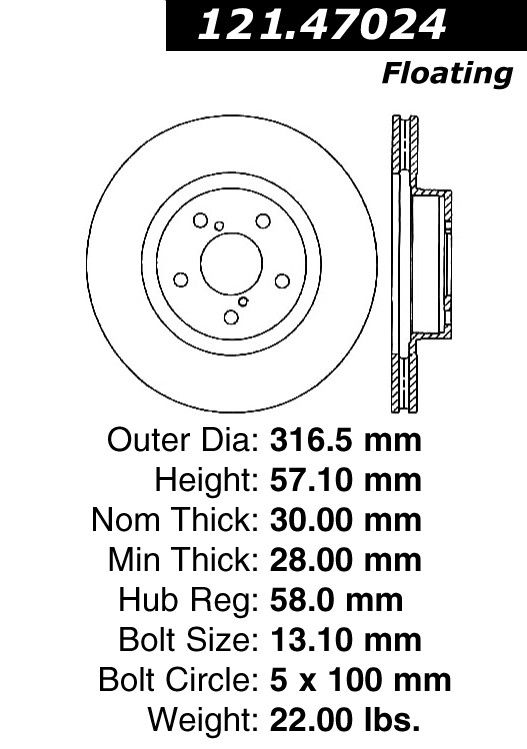 2014, 2013, 2012, 2011, 2010 Subaru Outback Disc Brake Rotor