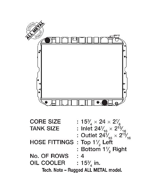 1981-1987 Toyota Land Cruiser Radiator -  or Center (CSF)