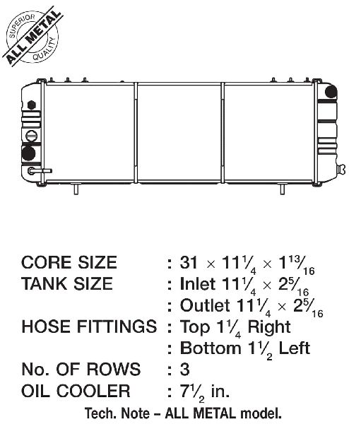 1988-1990 Jeep Cherokee Radiator -  or Center (CSF)
