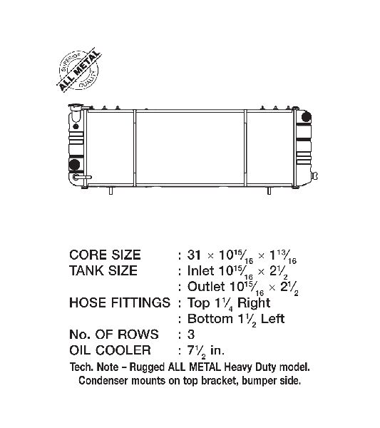 1991-2001 Jeep Cherokee Radiator -  or Center (CSF)
