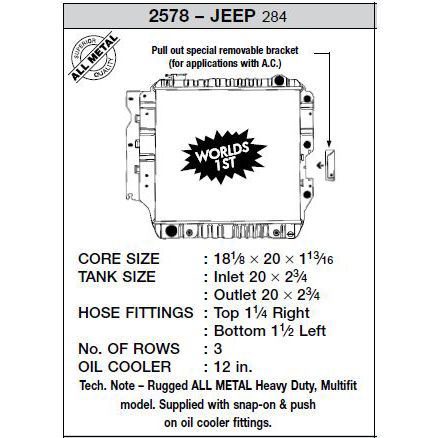 1987-2004 Jeep Wrangler Radiator -  or Center (CSF)