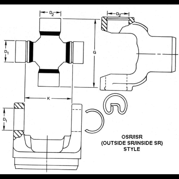 1971-1972 Chevrolet Monte Carlo Universal Joint - Rear Driveshaft at Rear Axle (Dana Spicer Chassis)