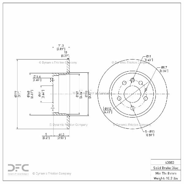 1968-1971 Mercedes-Benz 280SL Disc Brake Rotor - Rear (Dynamic Friction)