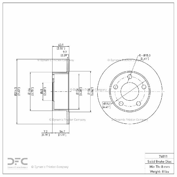 1992-1994 Audi 100 Quattro Disc Brake Rotor - Rear (Dynamic Friction)