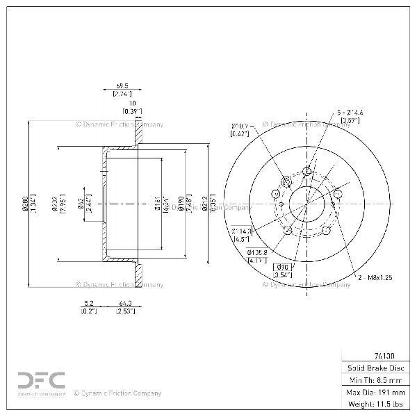 2006-2008 Lexus RX400h Disc Brake Rotor - Rear (Dynamic Friction)